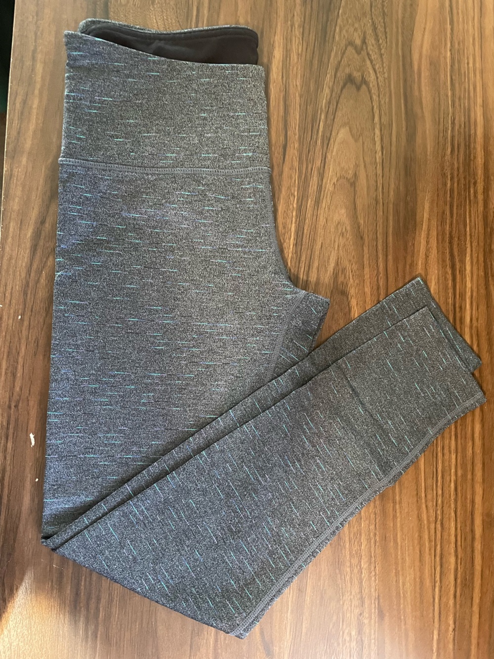 Tuff Athletics Gray Leggings with Teal Flecks